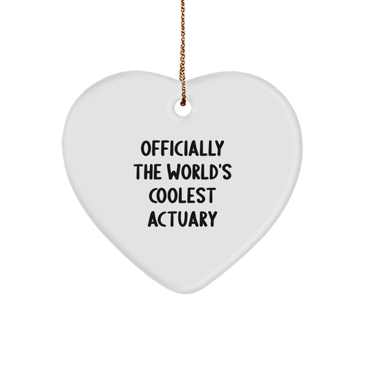 Actuary Gifts from Friends - 'Officially The World's Coolest Actuary' Heart Ornament, White, for Christmas - Image 1
