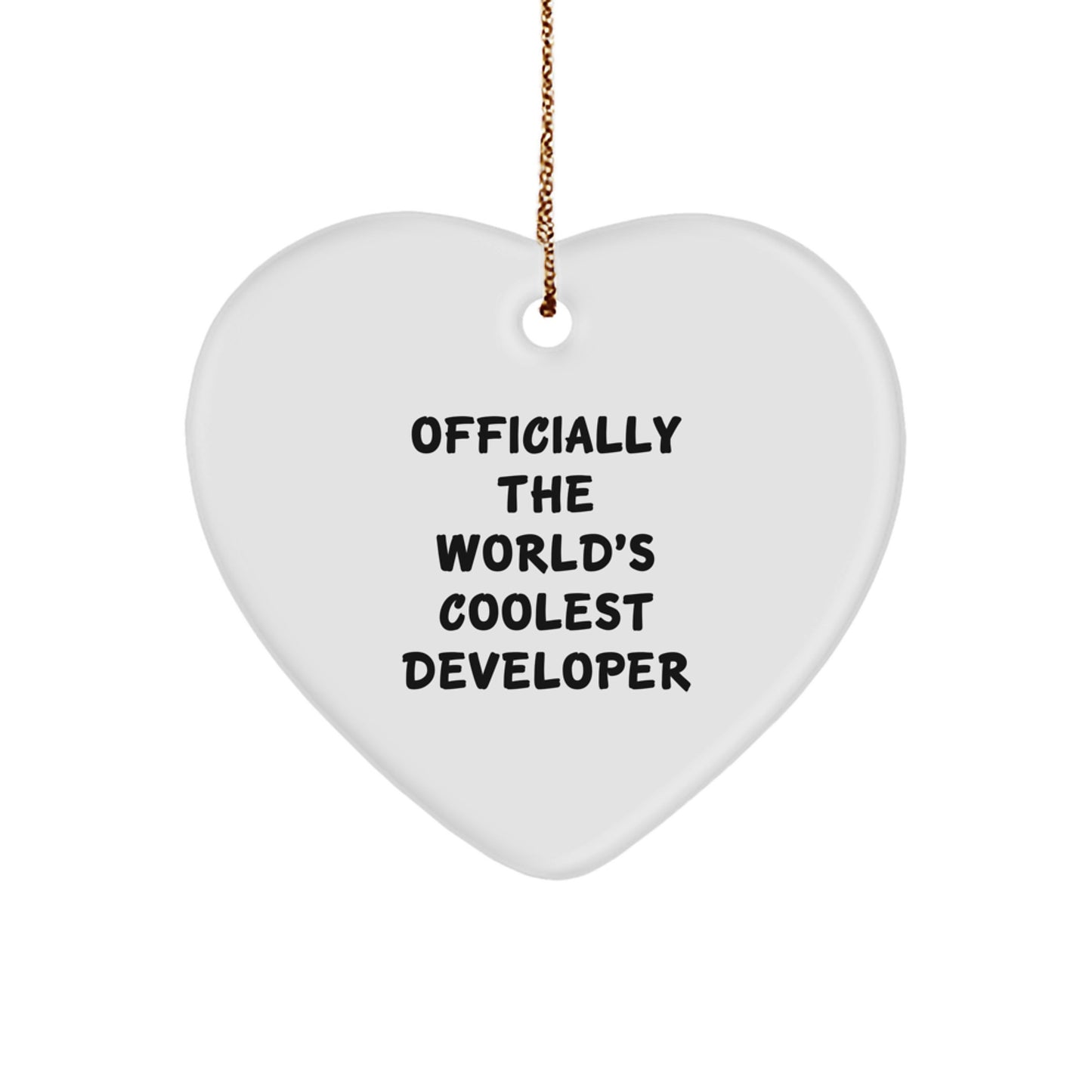 Funny Developer Gifts, Officially The World's Coolest Developer Heart Ornament, Christmas Unique Gifts from Friends to Family - Image 1