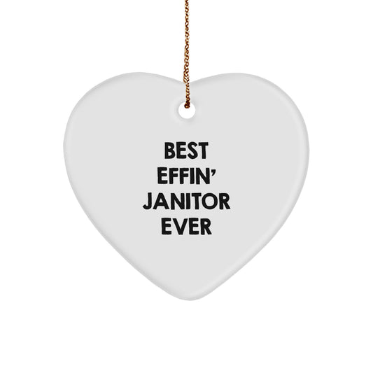 Funny Janitor Gifts from Friends for Best Effin' Janitor Ever Heart Ornament, Perfect Christmas Unique Gifts for Men - Image 1