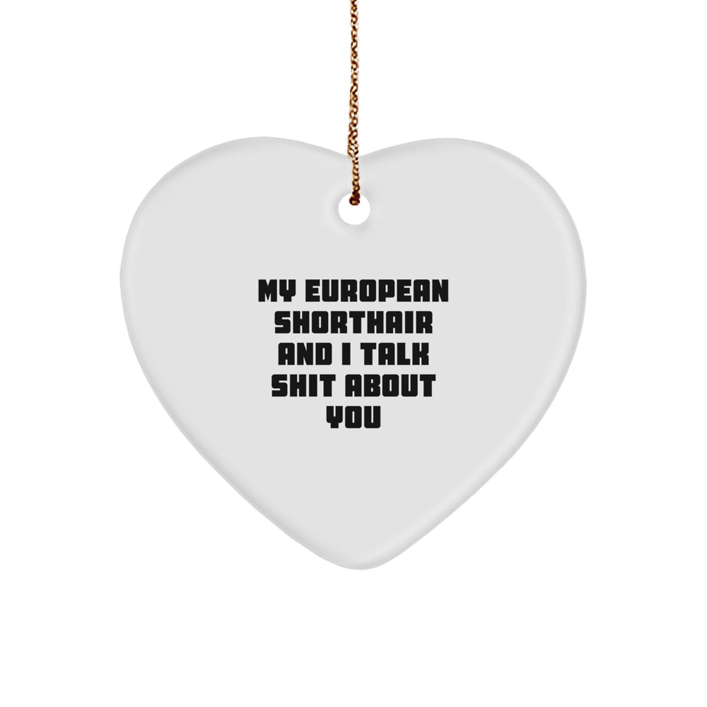 Funny European Shorthair Cat Gifts for Men - Heart Ornament from a Sarcastic Cat Lover - My European Shorthair And I Talk Shit About You, Christmas Unique Presents for European Shorthair Cat Family - Image 1