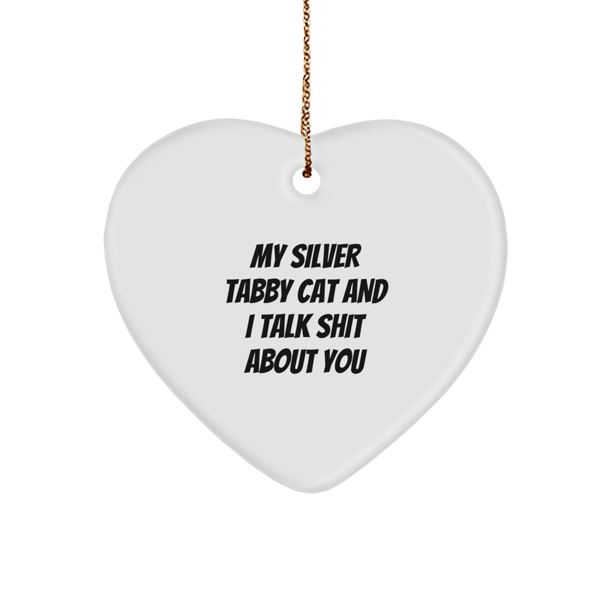 Silver Tabby Cat Keepsake Heart Christmas Ornament Gift for Him - Image 1