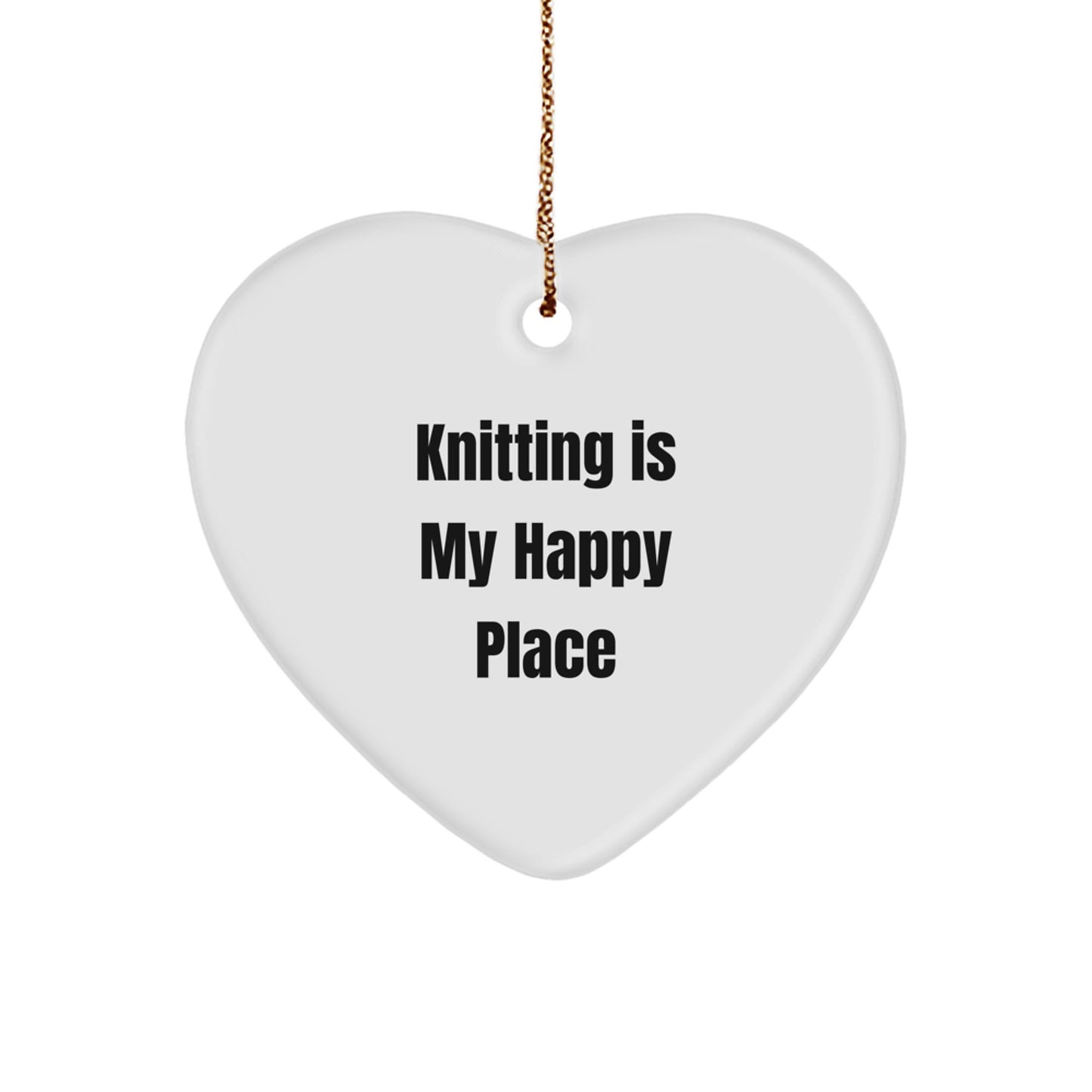 Knitting Lover Gifts from Friends, Heart Ornament for Women, Christmas Unique Gifts, 'Knitting Is My Happy Place', White Heart Shaped Decoration - Image 1