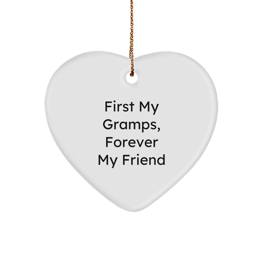 Heartfelt Gramps Gift, 'First My Gramps, Forever My Friend', Christmas Ornament, White, Heart Shaped, Durable MDF, High Gloss Finish, Perfect for Men, Family, Friends - Image 1