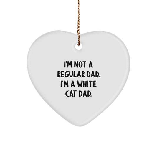 Funny White Cat Dad Gifts for Christmas, Heart Ornament for White Cat Lover, Unique White Cat Father Gifts with Quote - Image 1