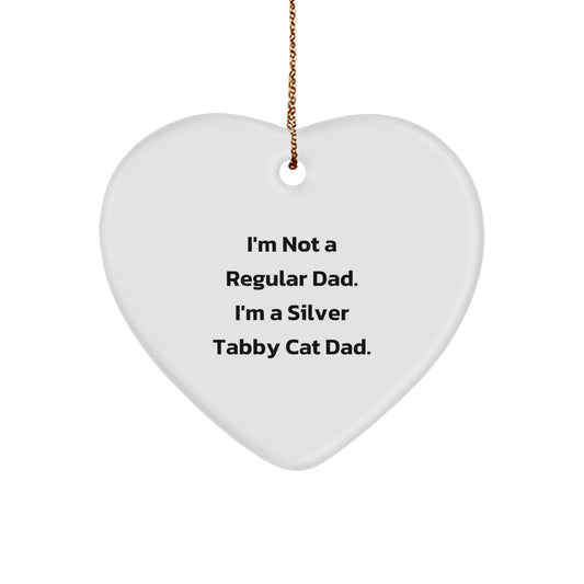 Silver Tabby Cat Dad Heart Ornament, Funny Cat Lover Christmas Unique Gift, Gifts from Family to Silver Tabby Cat Owners, Heart Shaped Ornament for Home Decor - Image 1