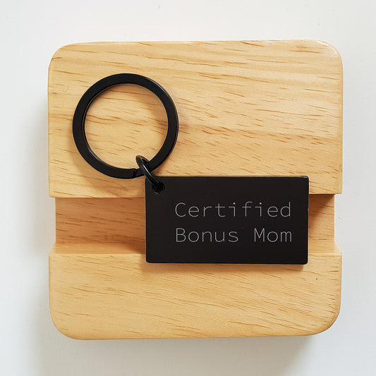 Funny Bonus Mom Keychain Gifts from Friends for Graduation 'Certified Bonus Mom' Engraved Stainless Steel Keychain - Image 2
