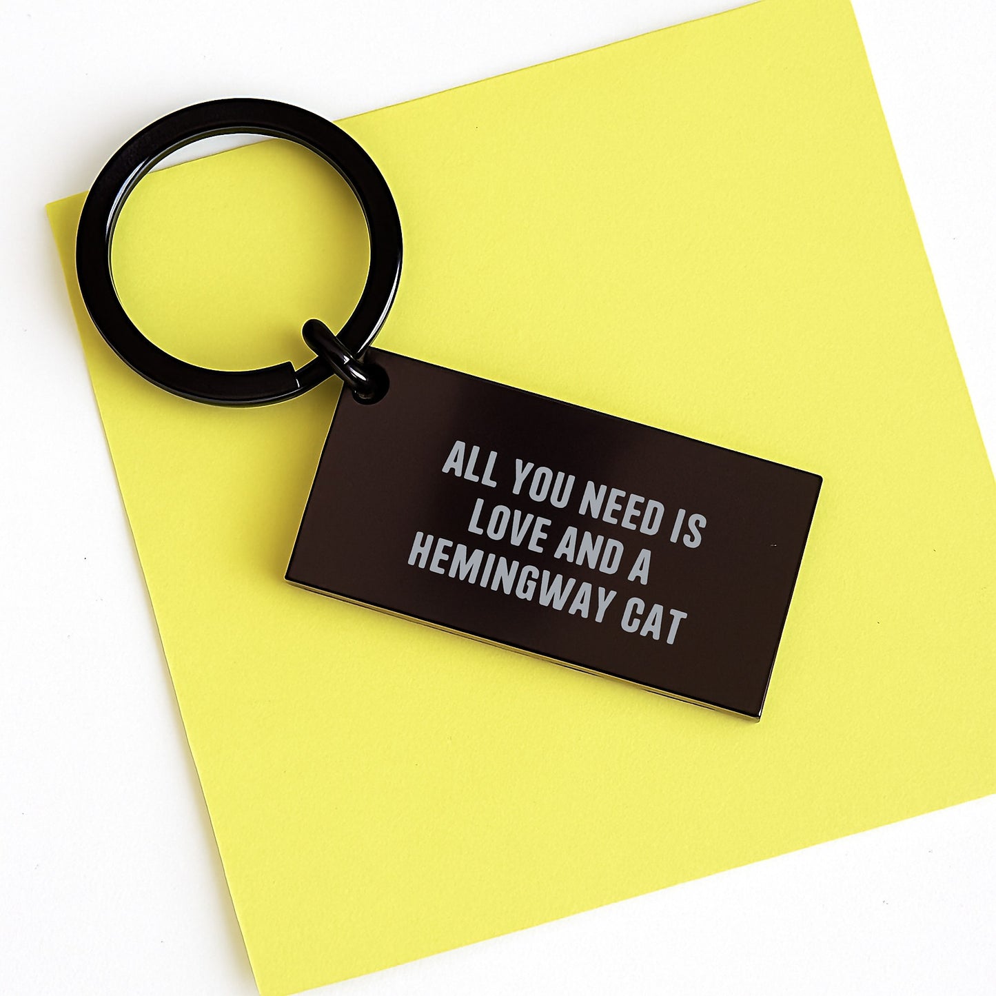 Hemingway Cat Love Keychain, Funny Gift from Friends to Men, Engraved Stainless Steel, Black, Perfect Birthday Present - Image 3