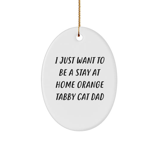 Funny Orange Tabby Cat Dad Gifts from Family to Men - Oval Ornament for Christmas Unique Presents - 'I Just Want To Be A Stay At Home Orange Tabby Cat Dad' Quote - Image 1