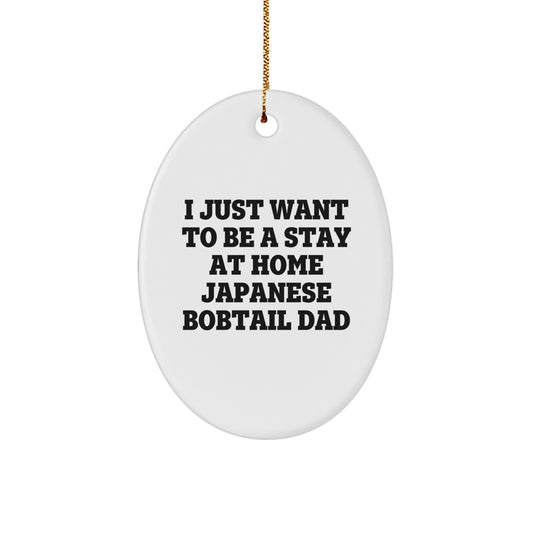 Japanese Bobtail Cat Lovers' Delight, Funny Dad Gift for Men, Oval Ornament for Christmas - Image 1