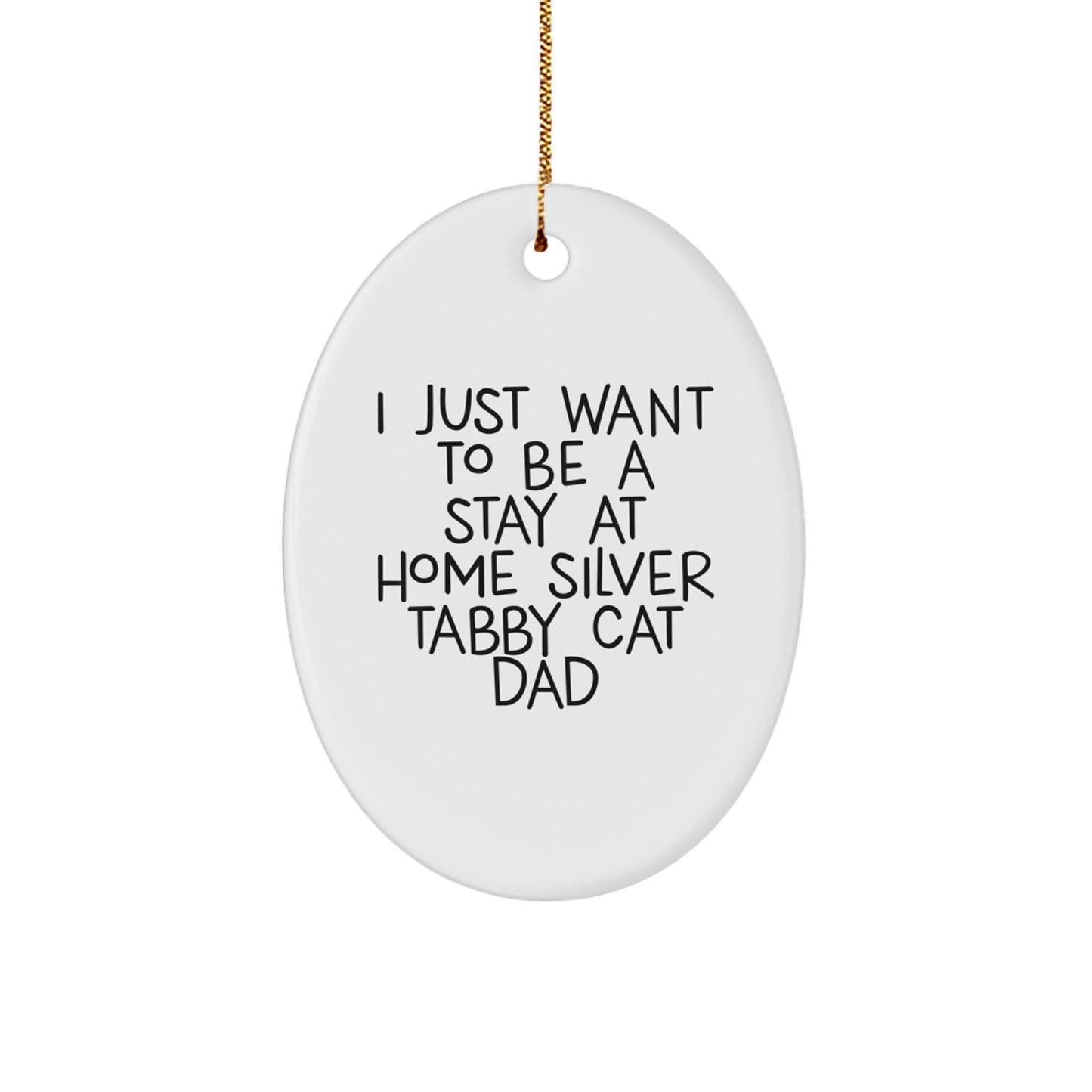 Funny Silver Tabby Cat Dad Gifts from Men for Silver Tabby Cat Lovers - Oval Ornament, 'I Just Want To Be A Stay At Home Silver Tabby Cat Dad' - Unique Christmas Unique Gifts for Family Friends - Image 1