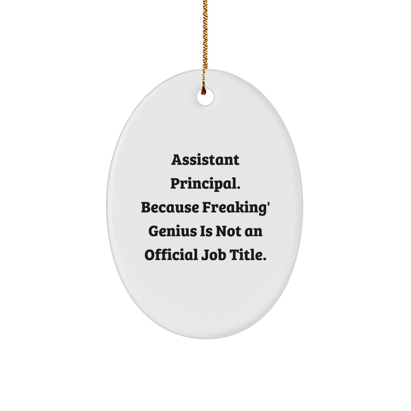 Funny Assistant Principal Gifts for Men - Oval Ornament, 'genius Job Title' Sarcasm Quote, Christmas Unique Gifts from Friends, Family, Coworkers - Image 1