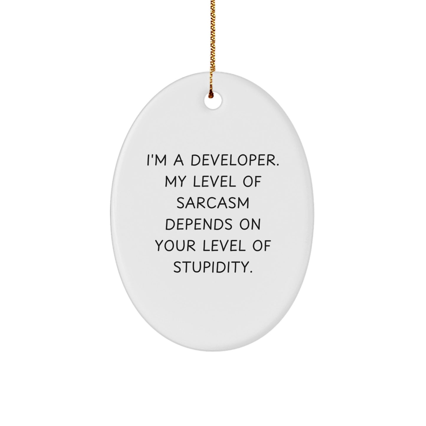 Funny Developer Gifts for Him - Oval Ornament with I'm A Developer Sarcasm Quote, White, Christmas Unique Gifts from Friends to Coworkers - Image 1