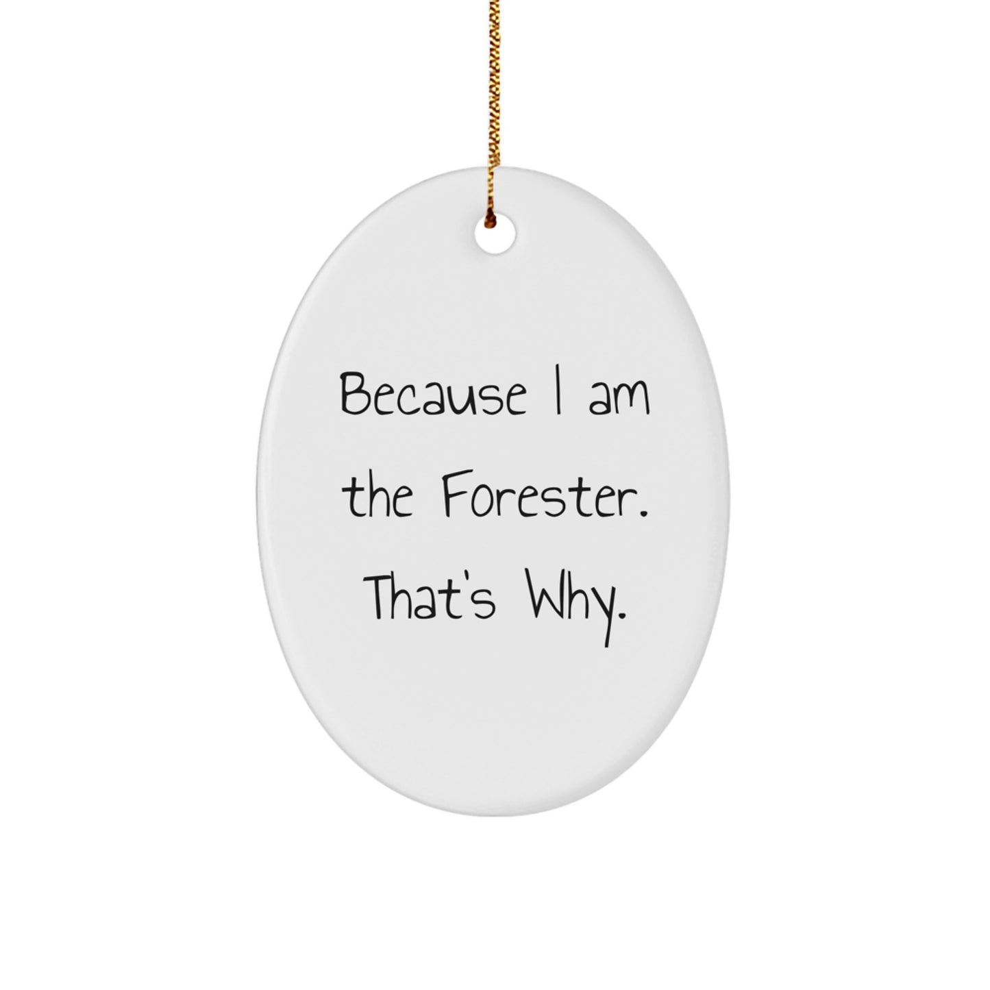 Funny Forester Gifts, Because I Am The Forester. That's Why. - Oval Ornament, Christmas, Gifts from Men, Gifts for Forester - Image 1
