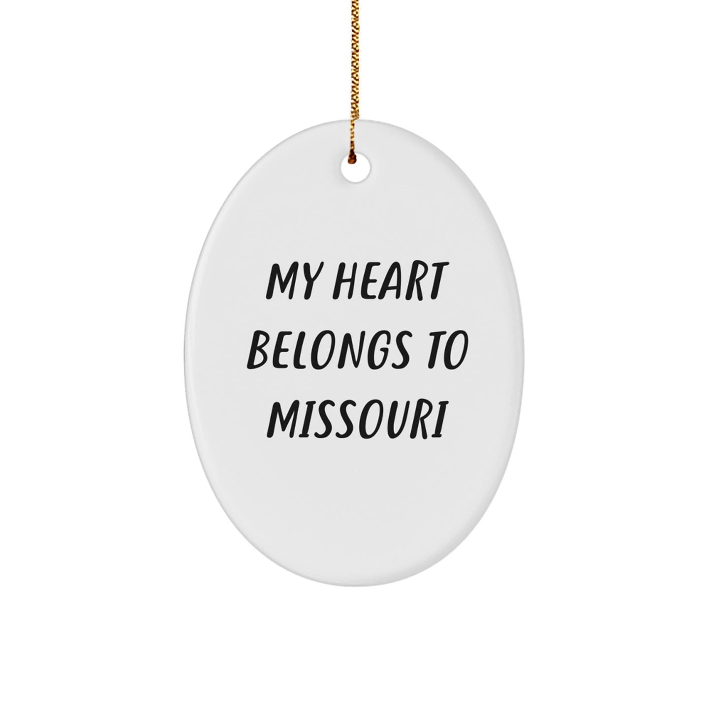 Missouri Gifts from Heart to Heart, Oval Ornament, 'My Heart Belongs To Missouri', Christmas Unique Gifts for Missouri - Image 1