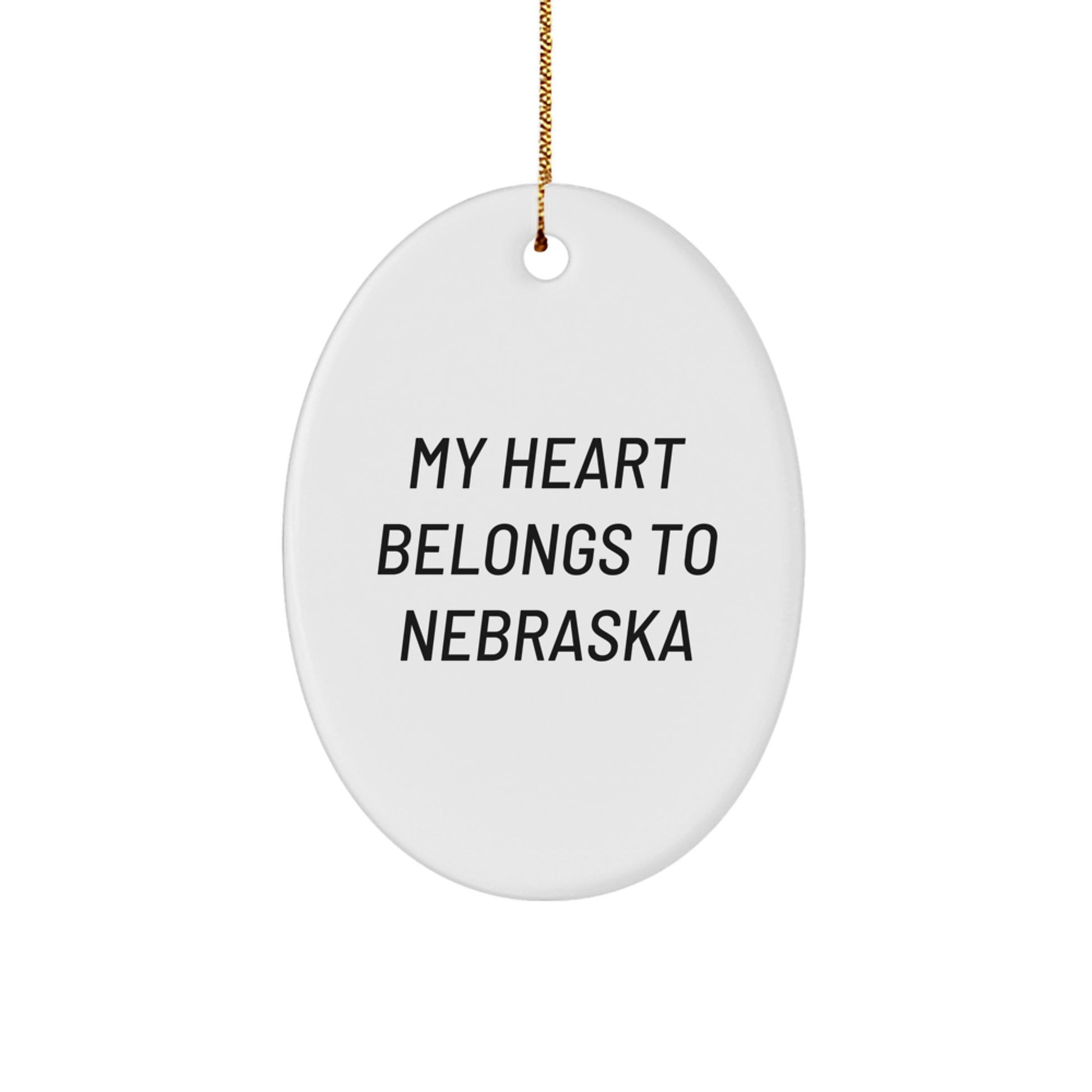 Nebraska Oval Ornament, 'My Heart Belongs To Nebraska' Quote, Christmas Unique Gifts from Family, Friends, or Coworkers for a Unique Holiday Present - Image 1