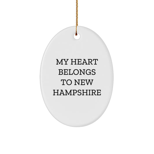Funny New Hampshire Oval Ornament Gifts from Friends to Family - My Heart Belongs To New Hampshire, Christmas Unique Present - Image 1