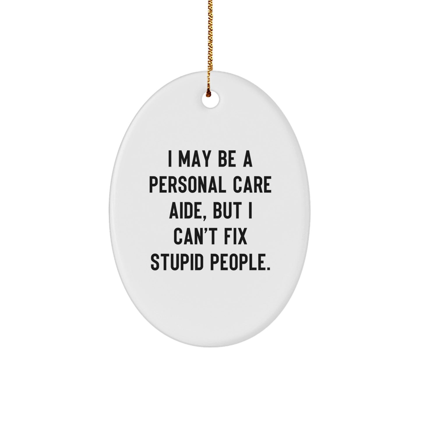 Funny Personal Care Aide Gifts from Men to Friends - Oval Ornament, I May Be A Personal Care Aide, But I Can't Fix Stupid People. Christmas Unique - Image 1