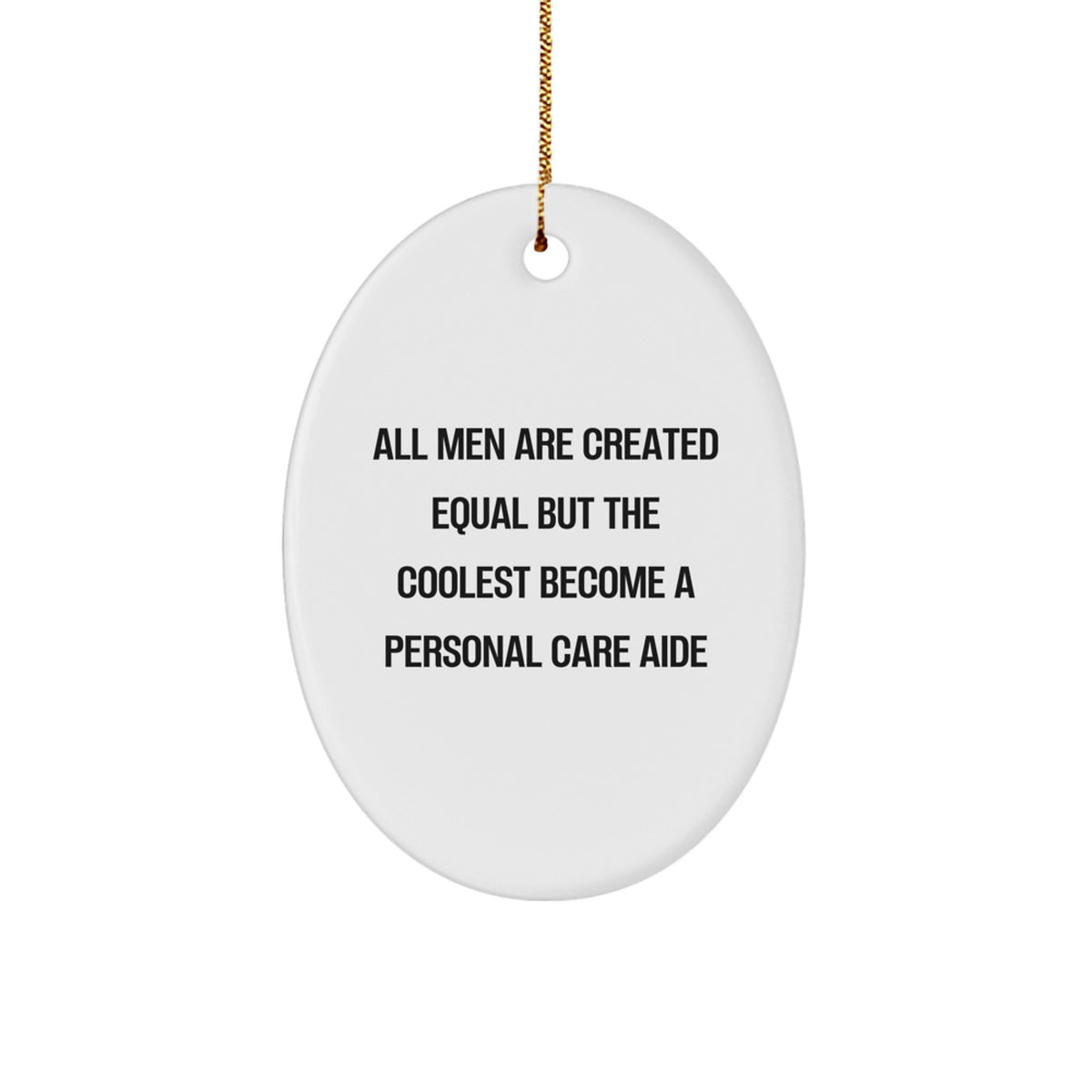 Funny Personal Care Aide Gifts from Men - 'All Men Are Created Equal But The Coolest Become A Personal Care Aide' Oval Ornament, Christmas Unique Gifts for Personal Care Aide, Men - Image 1