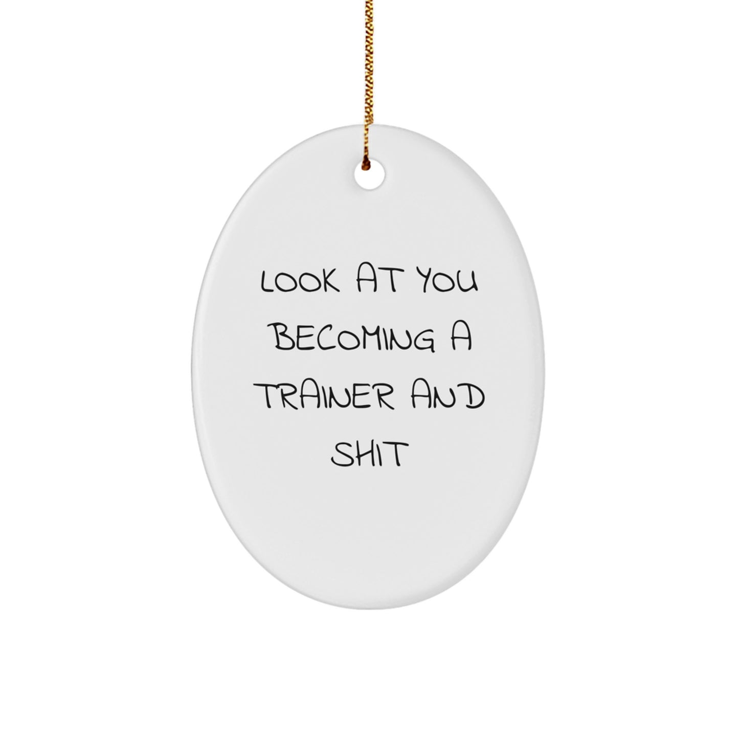 Funny Trainer Gifts from Men for Trainer, Oval Ornament Christmas Unique Gifts, Trainer Oval Ornament Look At You Becoming A Trainer And Shit - Image 1