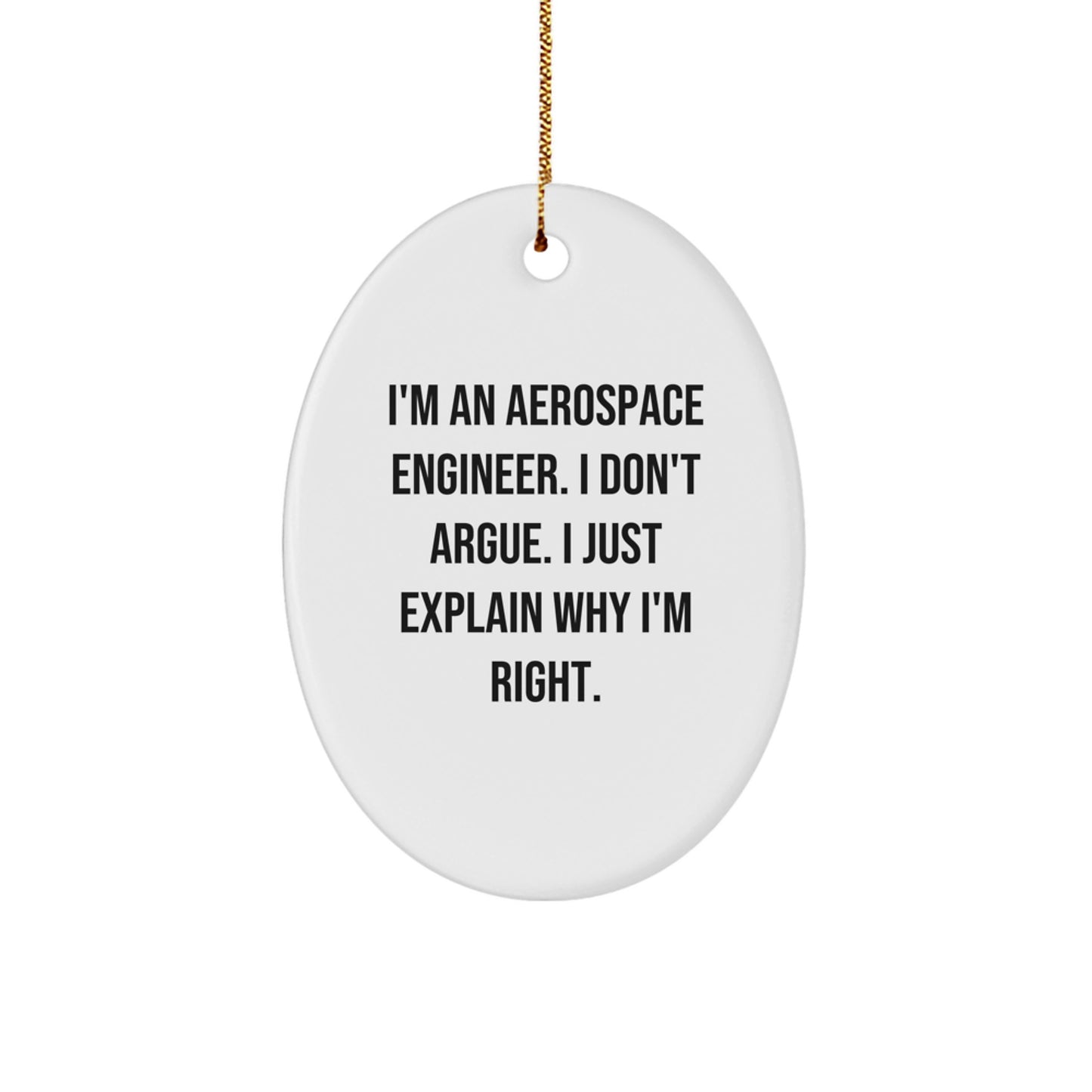 Aerospace Engineer Gifts, Oval Ornament I'm An 'Aerospace Engineer, I Don't Argue, I Just Explain Why I'm Right' Funny Quote Christmas Unique Gifts from Friends, Family to Men, Women - Image 1