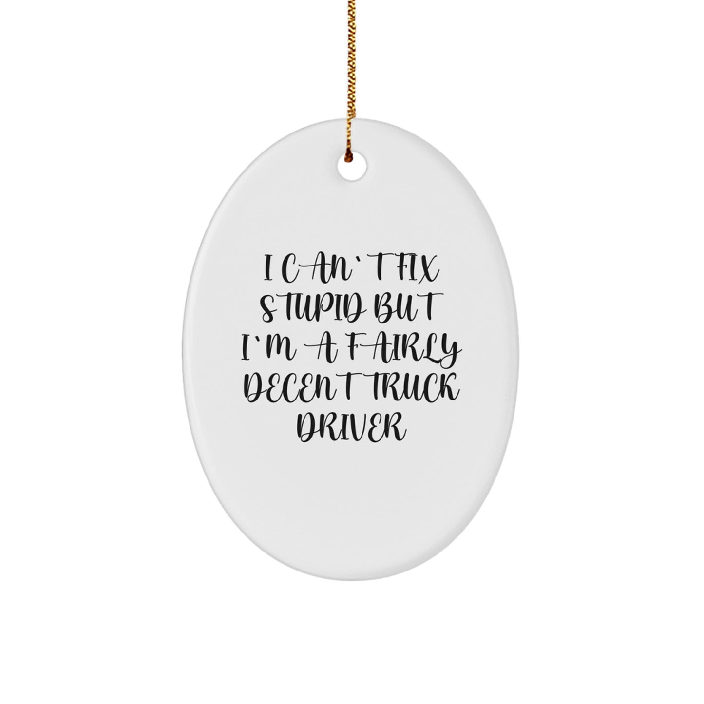 Funny Truck Driver Gifts for Men, Oval Ornament with I Can't Fix Stupid, Unique Christmas Decorations, Gifts from Family to Truckers - Image 1