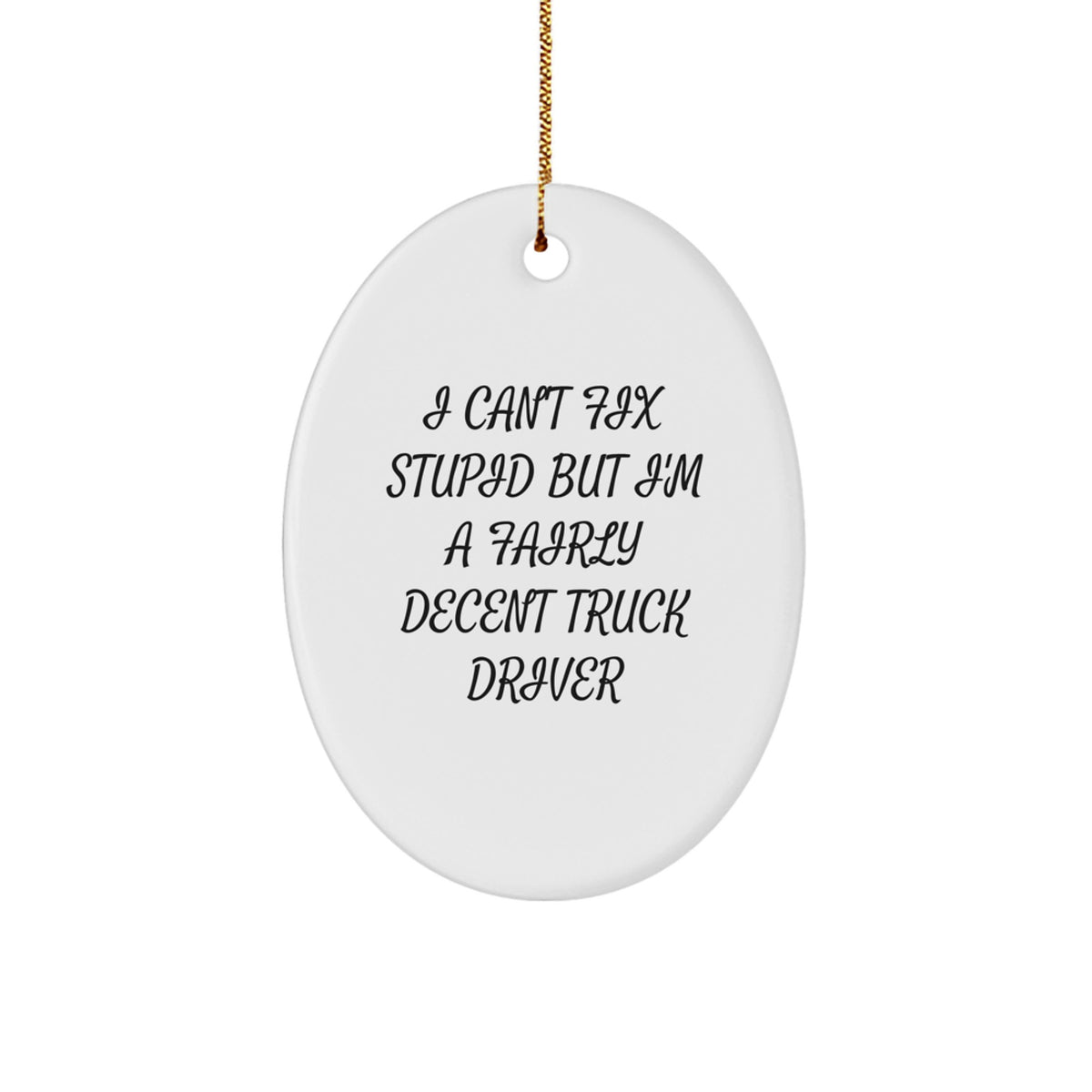 Truck Driver Oval Christmas Ornament Gift for Happy Kids I Can't Fix Stupid - Image 1