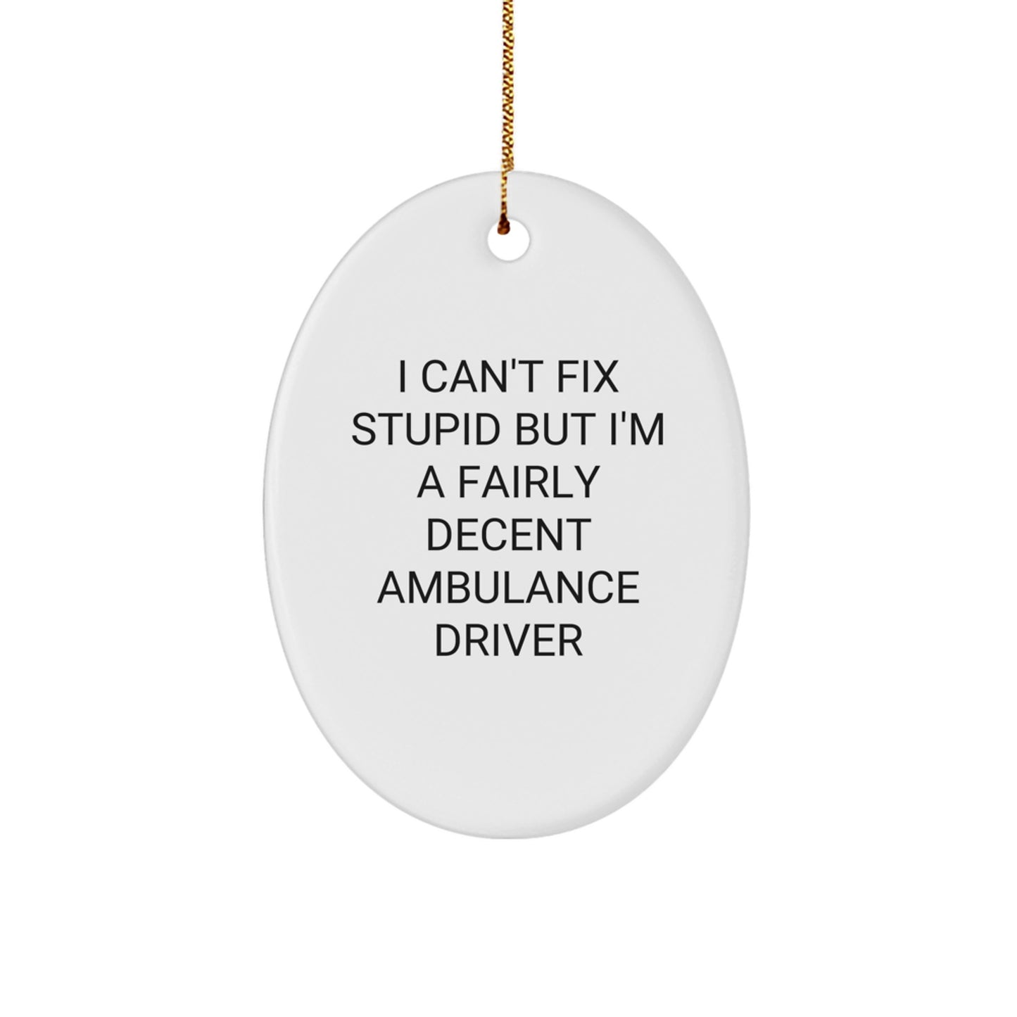 Funny Ambulance Driver Gifts from Friends and Family - Oval Ornament for Ambulance Driver with I Can't Fix Stupid Quote, Christmas Unique Gifts for Ambulance Drivers - Image 1