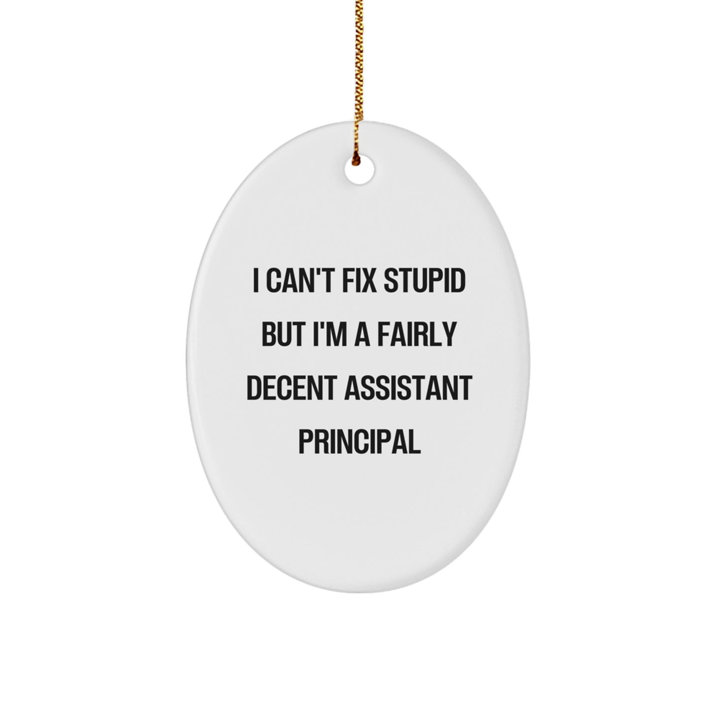 Funny Assistant Principal Gifts - Oval Ornament with I Can't Fix Stupid Quote, Gifts from Friends for Christmas - Image 1