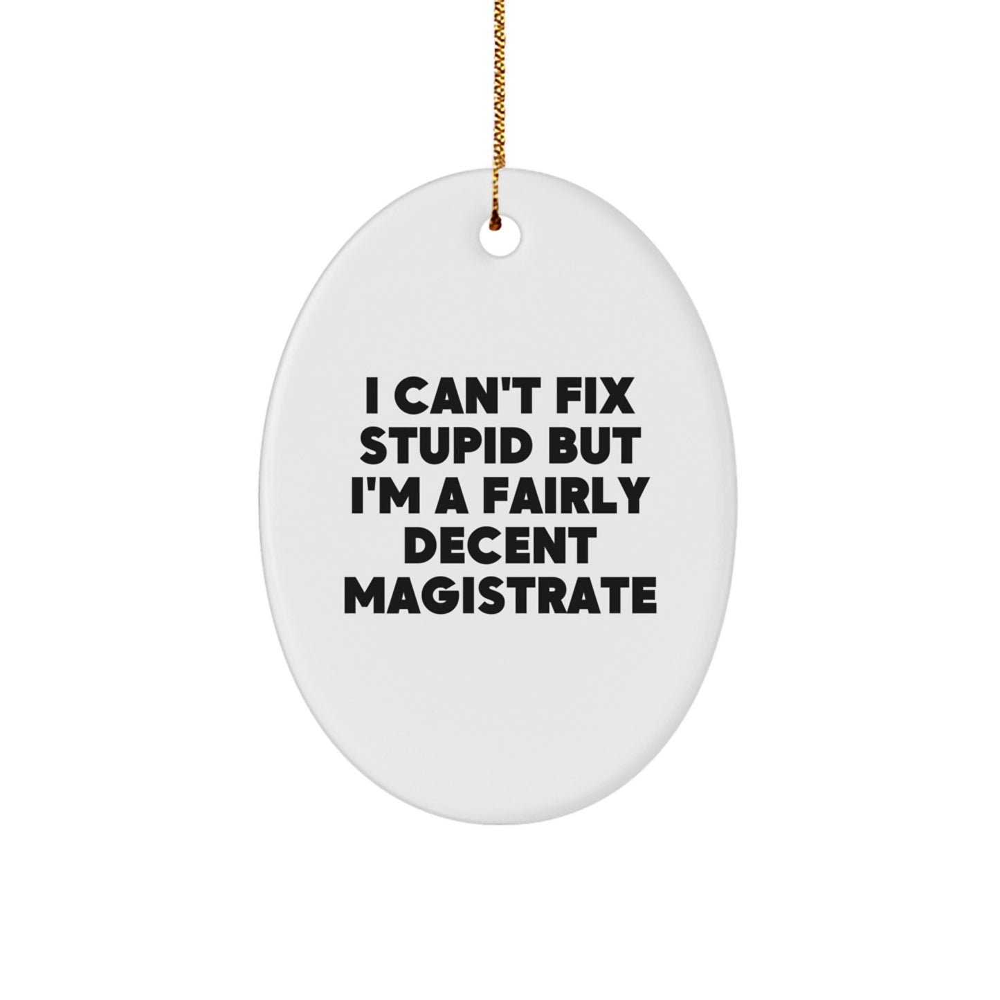 Magistrate Gifts, Funny Oval Ornament for Men, Women, Friends, Coworkers, Family - 'I Can't Fix Stupid But I'm A Fairly Decent Magistrate' Christmas Unique Gifts - Image 1