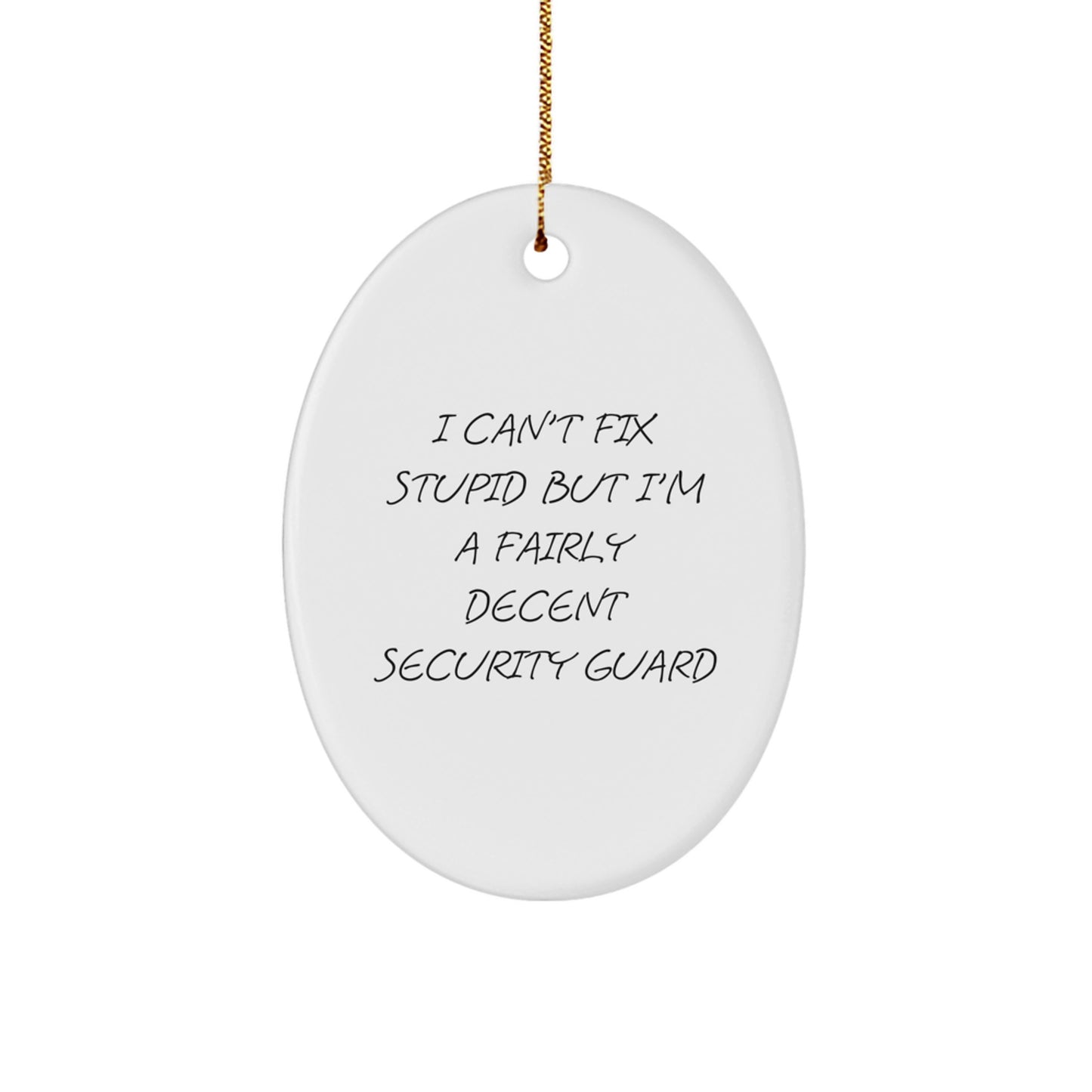 Security Guard Humor Oval Ornament Gifts from Men to Security Guard Friends - 'I Can't Fix Stupid But I'm A Fairly Decent Security Guard' Christmas Unique Gifts - Image 1