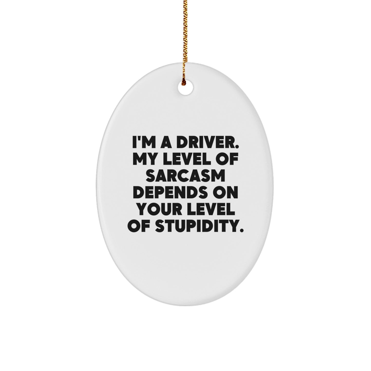 Funny Driver Gifts for Men - 'I'm a Driver, My Level of Sarcasm Depends on Your Level of Stupidity' Oval Ornament, Christmas Unique Gifts from Friends and Family - Image 1