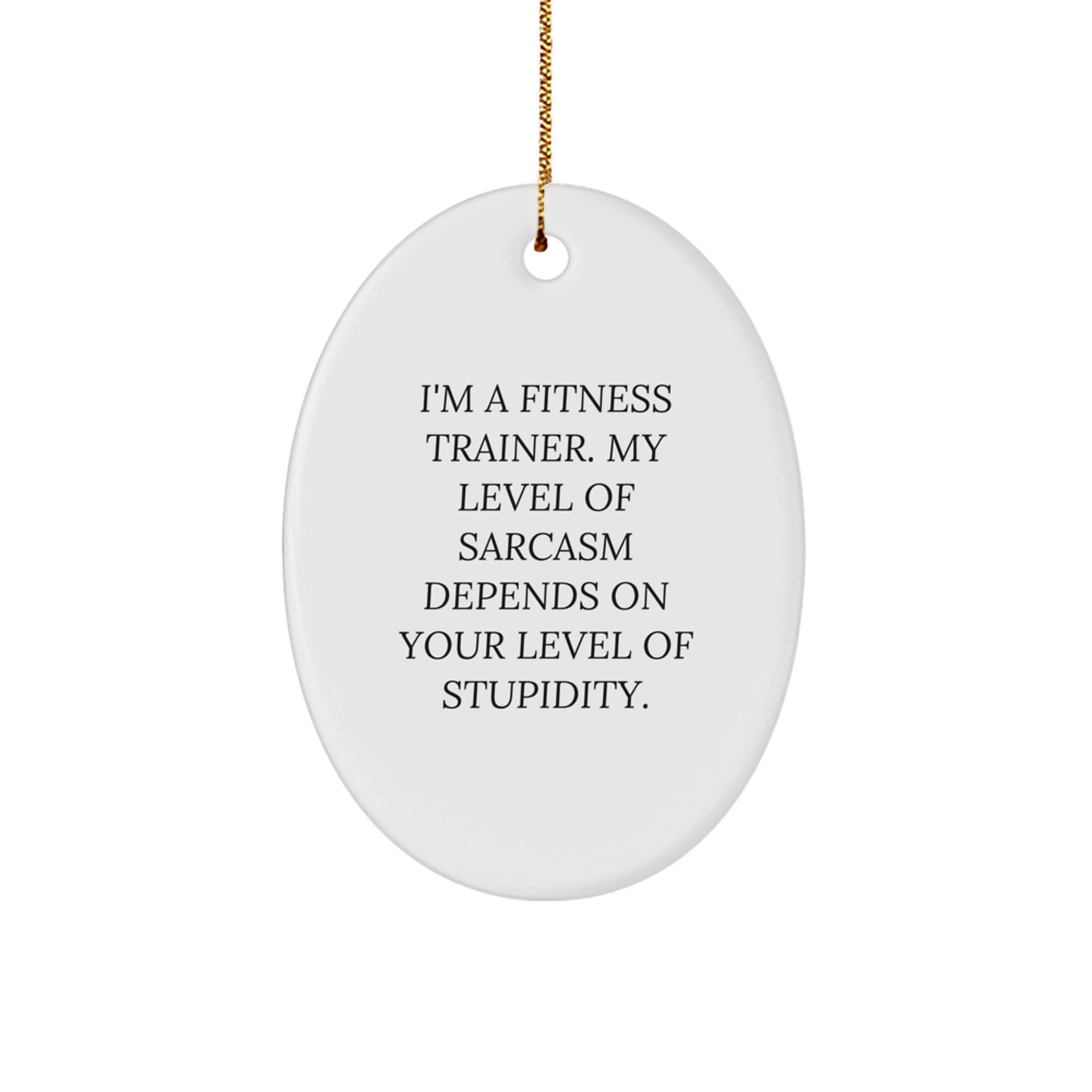 Fitness Trainer Gifts from Friends - I'm A Fitness Trainer. My Level Of Sarcasm Depends On Your Level Of Stupidity., Oval Ornament for Men, Women, or Coworkers, Christmas Unique Gift - Image 1