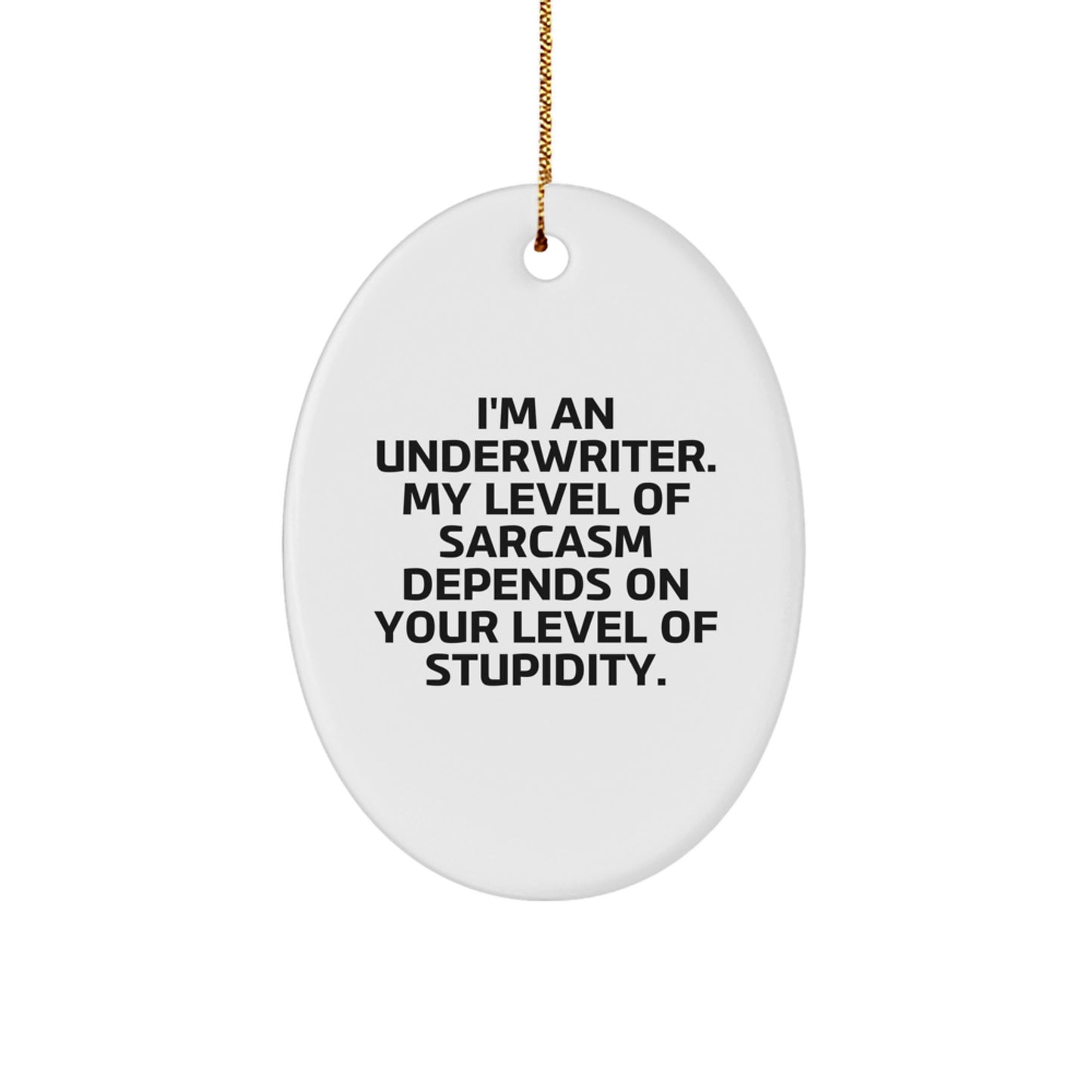 Underwriter Oval Ornament Gifts from Friends, Family or Coworkers - I'm An Underwriter. My Level Of Sarcasm Depends On Your Level Of Stupidity. - Funny Christmas Ornament for Underwriter - Image 1