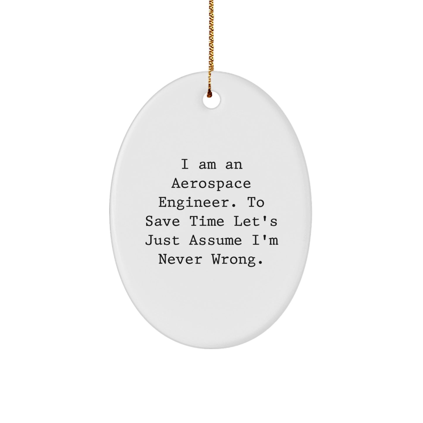 Funny Aerospace Engineer Gifts, Oval Ornament for Christmas Unique Presents, Gift for Aerospace Engineer Friends - 'I Am An Aerospace Engineer. To Save Time Let's Just Assume I'm Never Wrong.' - Image 1