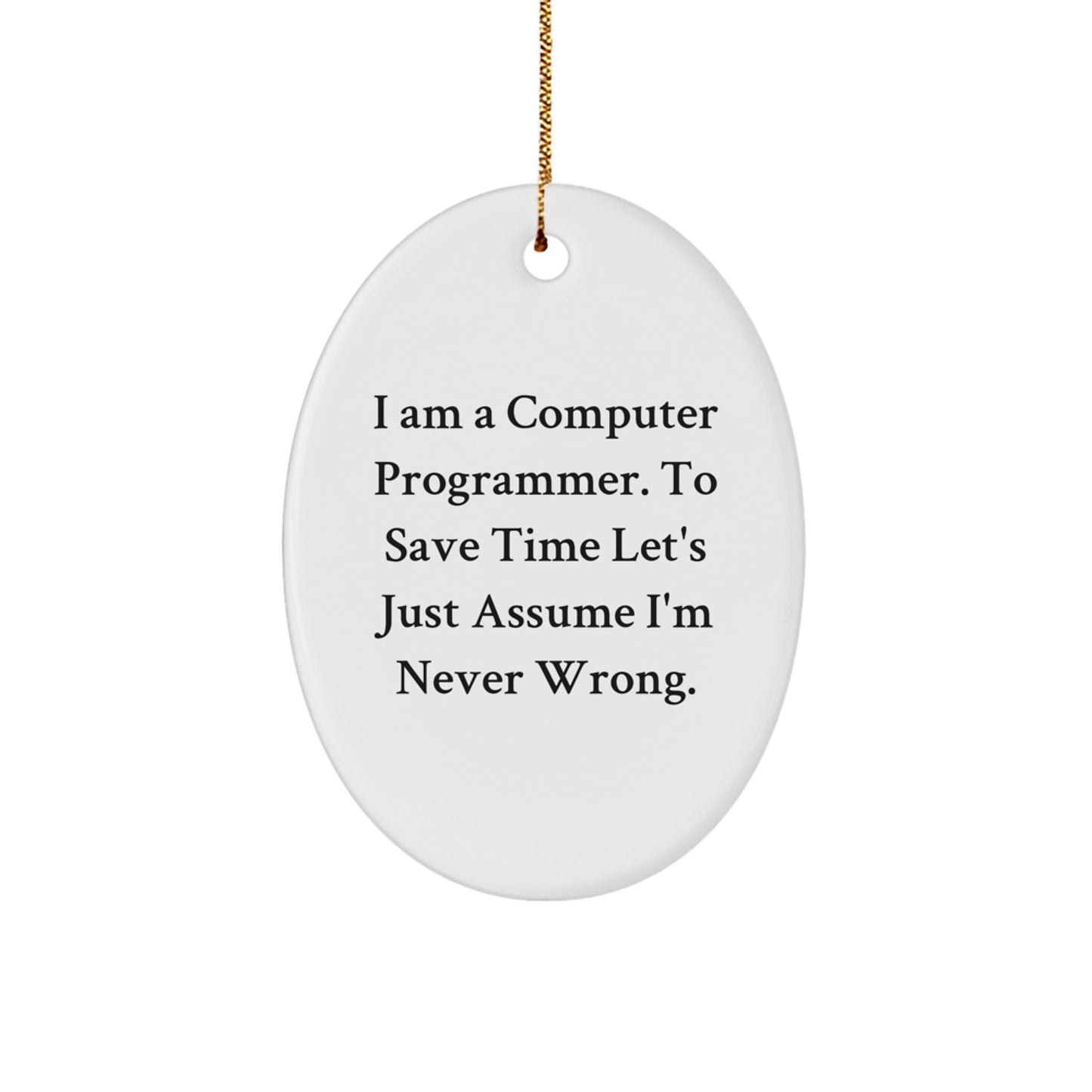 Computer Programmer Oval Ornament Gifts from Friends, Funny Quote, White Oval Shape, Christmas Unique Gifts for Men, 3.25'' Tall, Durable MDF with High-Gloss Finish, Perfect for Coworkers or Family - Image 1
