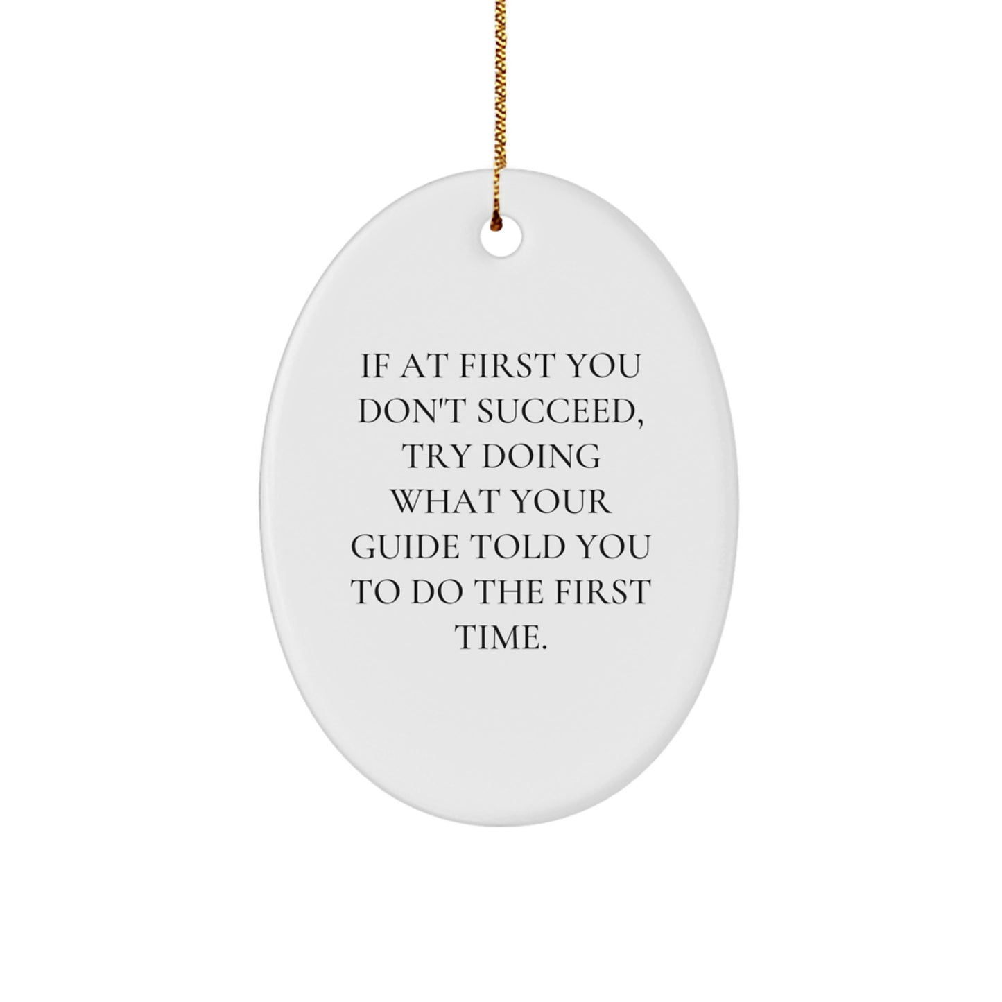 Funny Guide Gifts from Friends for Christmas - If At First You Don't Succeed, Try Doing What Your Guide Told You To Do The First Time. Oval Ornament - Image 1
