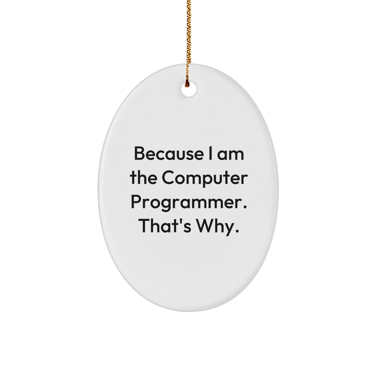 Computer Programmer Oval Ornament Gifts from Friends - 'Because I Am The Computer Programmer. That's Why.' - Image 1