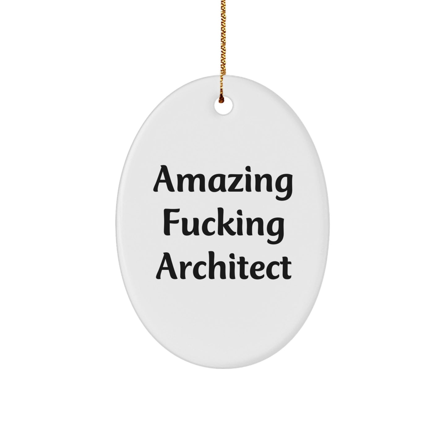 Funny Architect Gifts from Men, Christmas Unique Oval Ornaments for Friends, Coworkers, Family - 'Amazing F--king Architect' Quote - Image 1