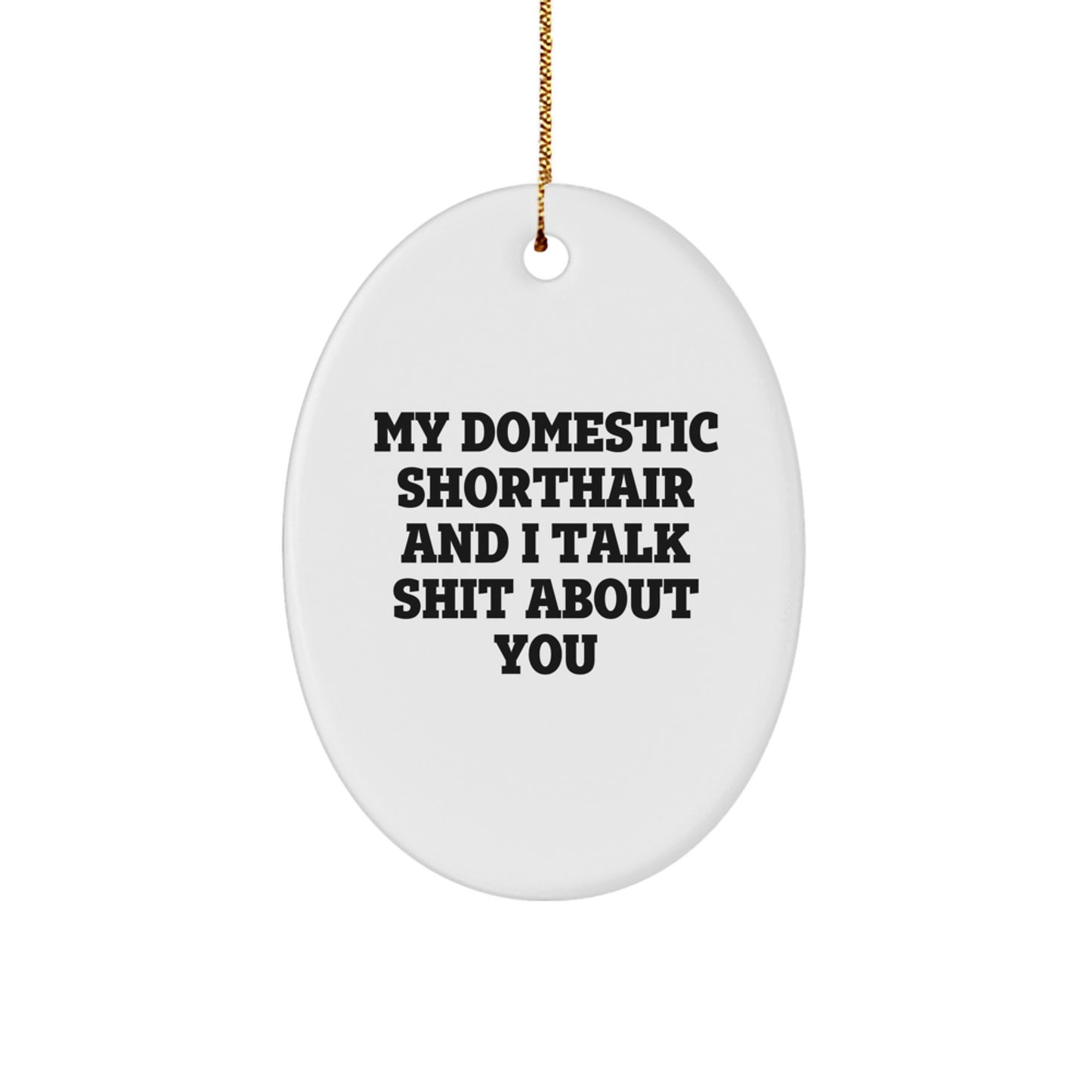 Funny Gifts from Men to Domestic Shorthair Cat Owners for Christmas, Oval Ornament, 'My Domestic Shorthair And I Talk Shit About You' - Image 1