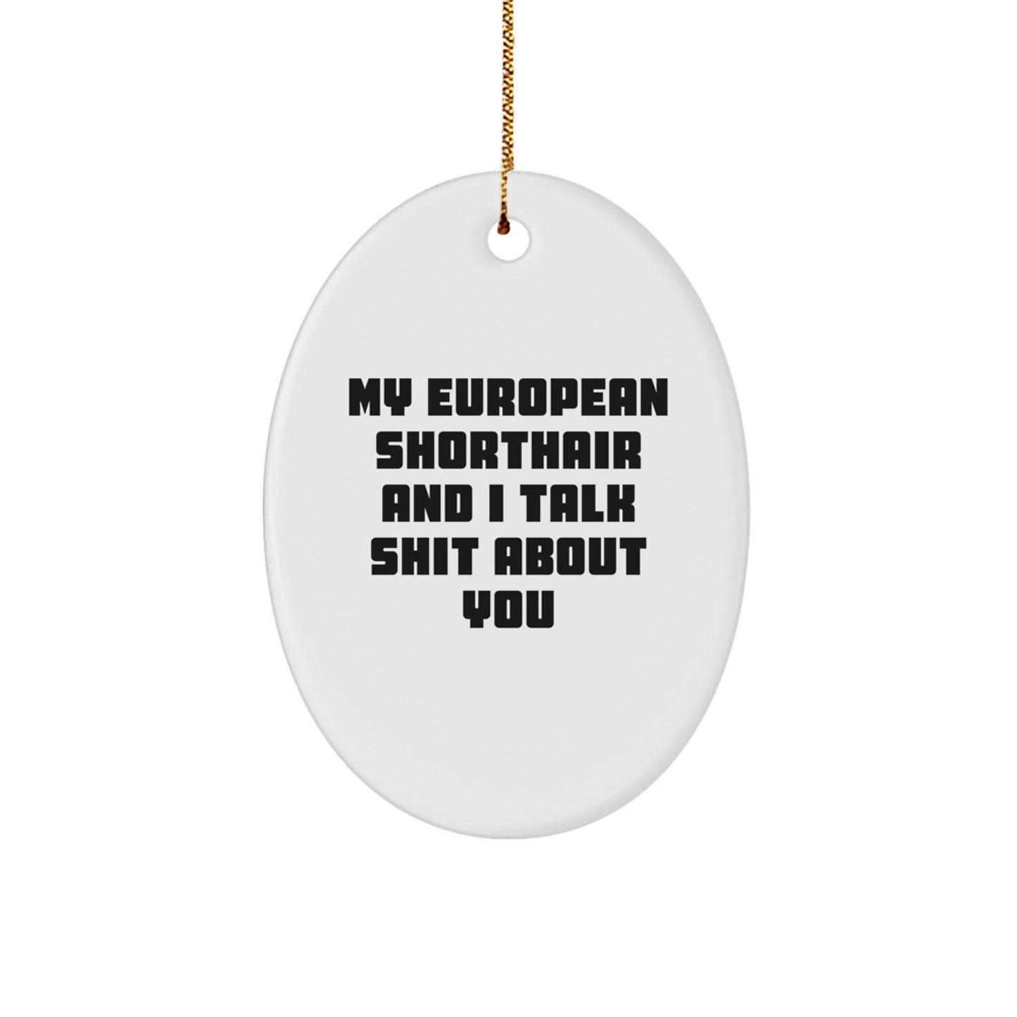 Funny European Shorthair Cat Gifts for Women, Oval Ornament with My European Shorthair And I Talk Shit About You Quote, Christmas Unique Gifts from Friends - Image 1