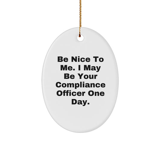 Funny Compliance Officer Gifts - Be Nice To Me Oval Ornament Christmas Decorations, Gifts from Friends to Compliance Officer, Compliance Officer Desk Decoration - Image 1