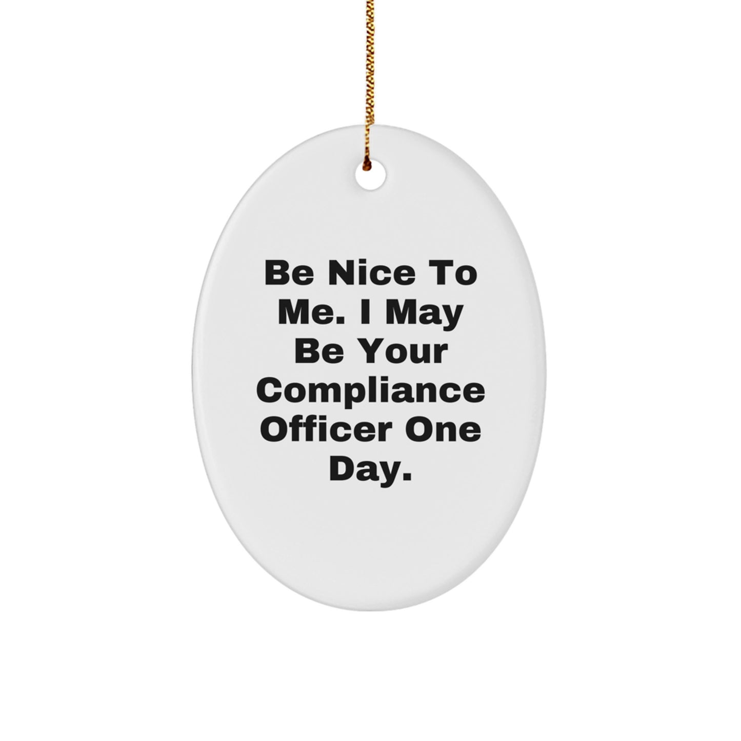 Funny Compliance Officer Gifts - Be Nice To Me Oval Ornament Christmas Decorations, Gifts from Friends to Compliance Officer, Compliance Officer Desk Decoration - Image 1