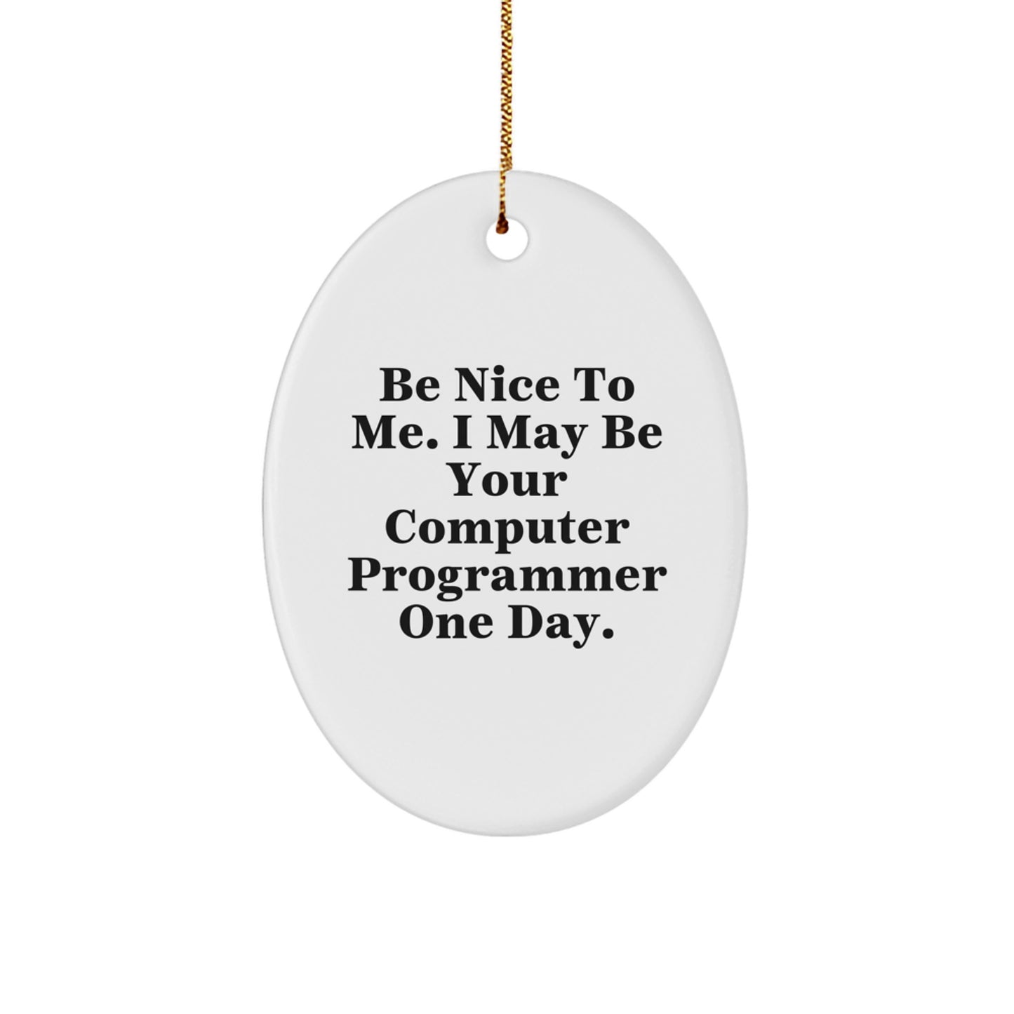 Funny Computer Programmer Oval Ornament Gifts from Friends for Men or Women, Be Nice To Me I May Be Your Computer Programmer One Day Christmas Decor - Image 1