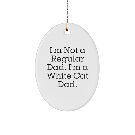 Funny White Cat Dad Christmas Oval Ornament Gifts from Men to White Cat Lovers - Image 1
