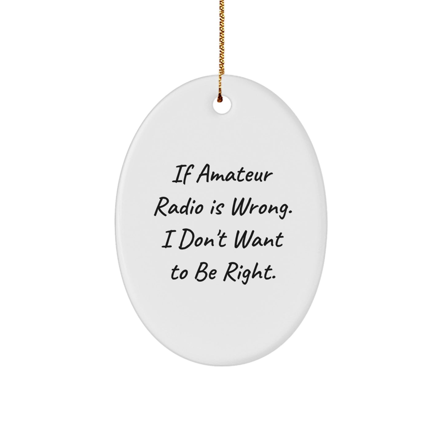 Gifts from Men for Amateur Radio Enthusiasts - 'If Amateur Radio Is Wrong. I Don't Want To Be Right.' Oval Ornament, Christmas Unique Finds - Image 1