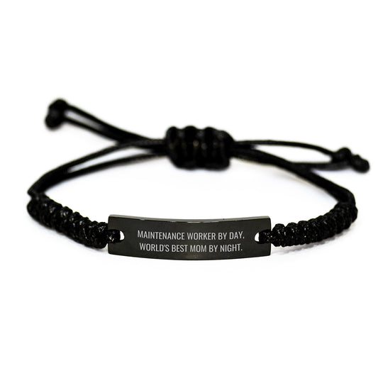 Maintenance Worker Gifts, Funny Quote Rope Bracelet, Birthday Unique Gifts from Mom for Maintenance Worker, Best Mom by Night - Adjustable Black Rope - Image 1