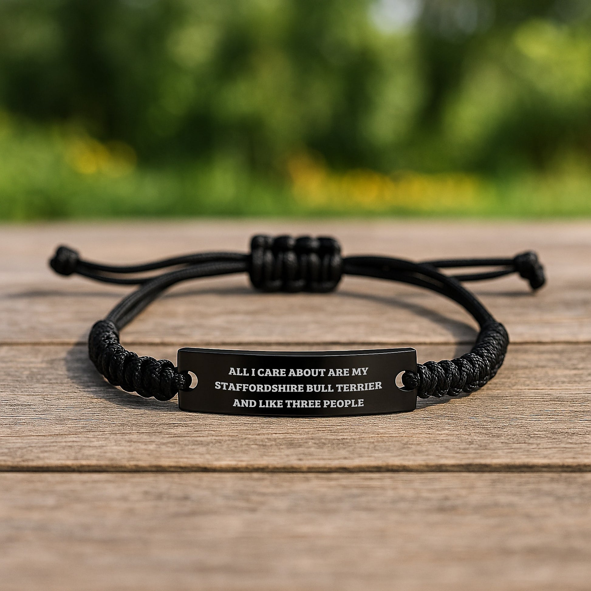 Funny Staffordshire Bull Terrier Dog Gifts, Rope Bracelet for Him or Her from Friends, Coworkers or Family, Adjustable Black Rope Jewelry with Inspirational Quote, Birthday Unique Gifts - Image 2