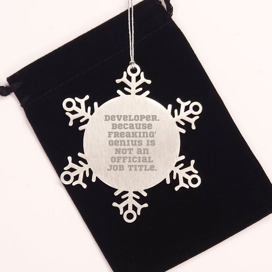 Developer Gifts, Funny Snowflake Ornaments, 'Developer. Because Freaking genius Is Not An Official Job Title.' for Christmas Unique Gifts from Friends to Coworkers - Image 2
