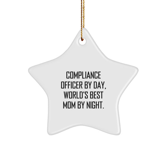 Compliance Officer Gifts from Friends - Star Ornament, Compliance Officer By Day, World's Best Mom By Night., Christmas Unique - Image 1
