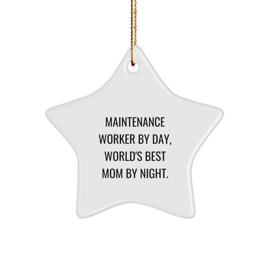 Maintenance Worker Gifts, Funny Star Ornament for Men, Women, or Friends by Day, World's Best Mom By Night, Gift from Family, Christmas Unique Presents - Image 1